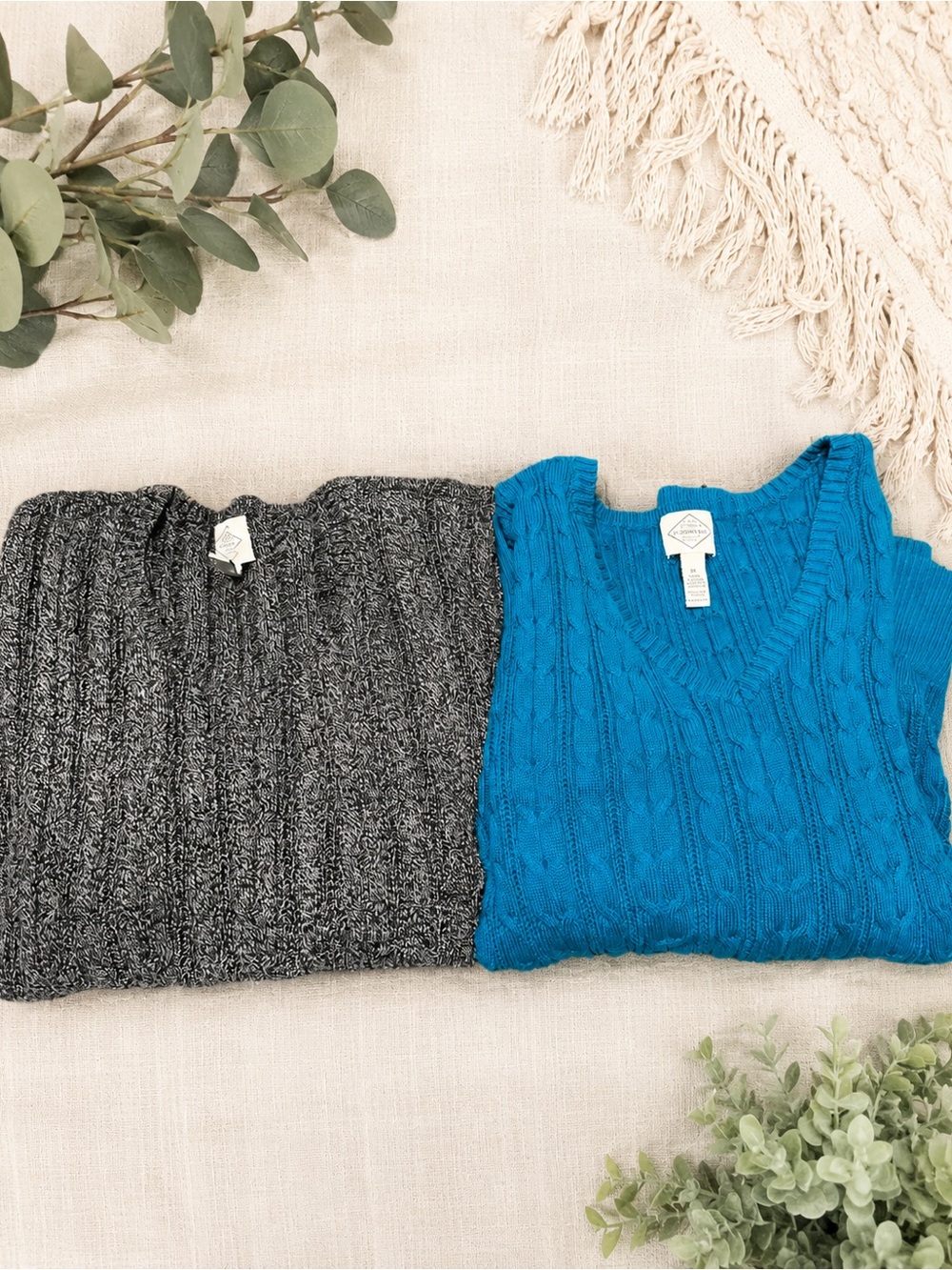St. John’s Bay 3X Sweater Bundle Cable Knit V-Neck Crewneck Gray Blue